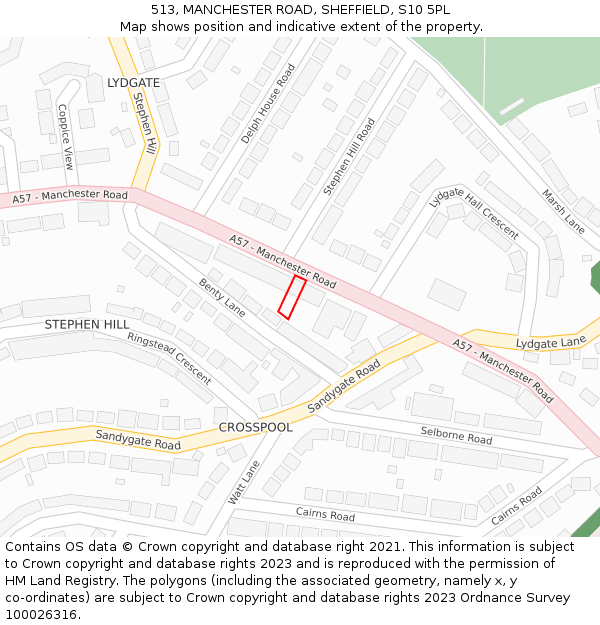 513, MANCHESTER ROAD, SHEFFIELD, S10 5PL: Location map and indicative extent of plot