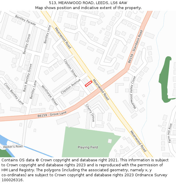 513, MEANWOOD ROAD, LEEDS, LS6 4AW: Location map and indicative extent of plot