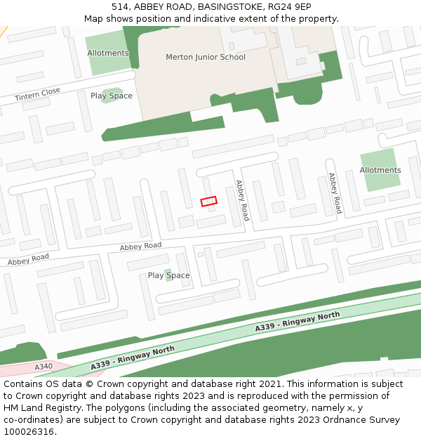514, ABBEY ROAD, BASINGSTOKE, RG24 9EP: Location map and indicative extent of plot