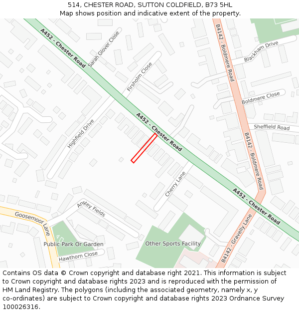 514, CHESTER ROAD, SUTTON COLDFIELD, B73 5HL: Location map and indicative extent of plot