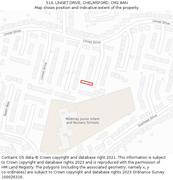 514, LINNET DRIVE, CHELMSFORD, CM2 8AN: Location map and indicative extent of plot