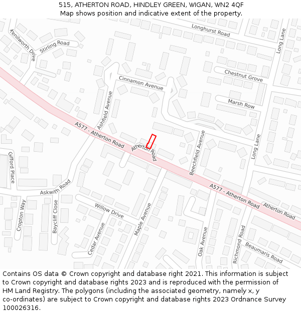515, ATHERTON ROAD, HINDLEY GREEN, WIGAN, WN2 4QF: Location map and indicative extent of plot