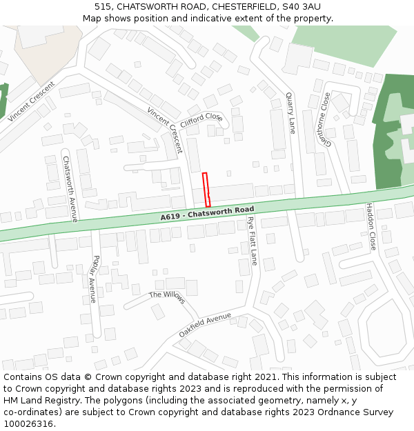 515, CHATSWORTH ROAD, CHESTERFIELD, S40 3AU: Location map and indicative extent of plot