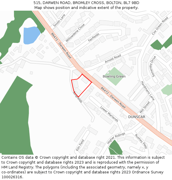 515, DARWEN ROAD, BROMLEY CROSS, BOLTON, BL7 9BD: Location map and indicative extent of plot