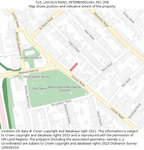 515, LINCOLN ROAD, PETERBOROUGH, PE1 2PB: Location map and indicative extent of plot