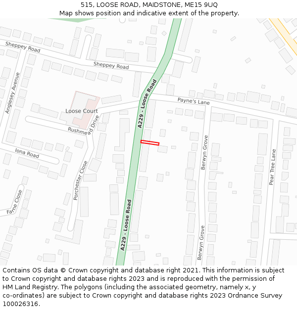 515, LOOSE ROAD, MAIDSTONE, ME15 9UQ: Location map and indicative extent of plot
