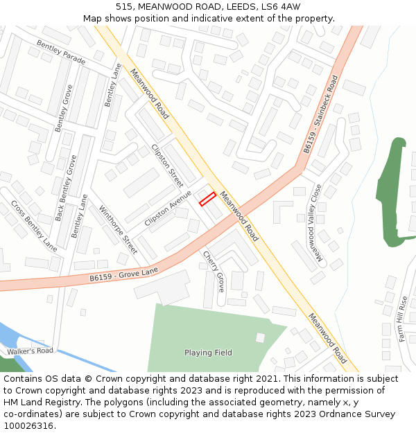 515, MEANWOOD ROAD, LEEDS, LS6 4AW: Location map and indicative extent of plot