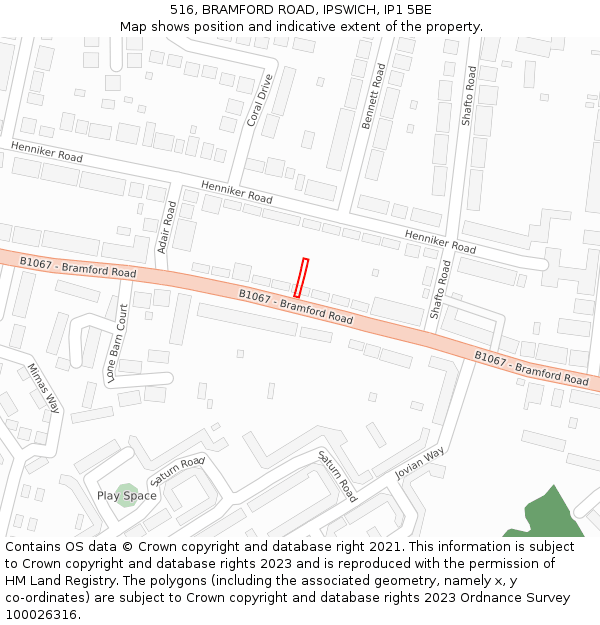 516, BRAMFORD ROAD, IPSWICH, IP1 5BE: Location map and indicative extent of plot