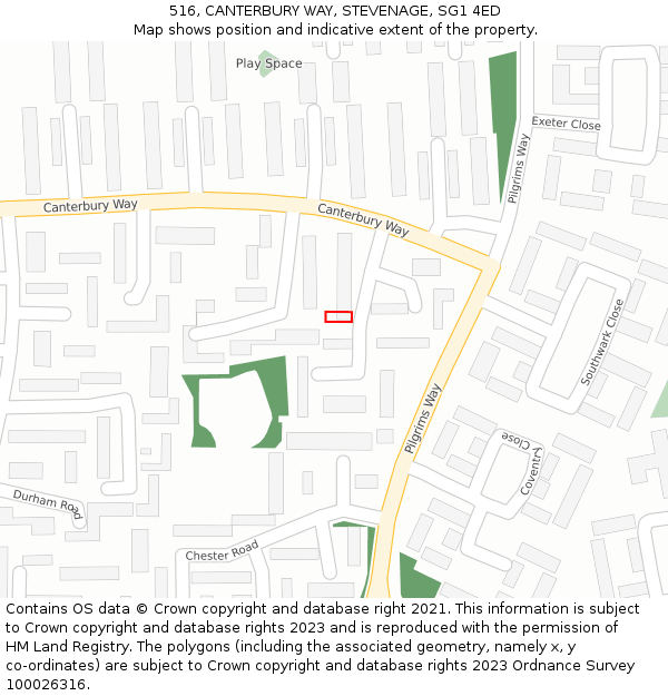 516, CANTERBURY WAY, STEVENAGE, SG1 4ED: Location map and indicative extent of plot