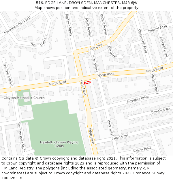 516, EDGE LANE, DROYLSDEN, MANCHESTER, M43 6JW: Location map and indicative extent of plot