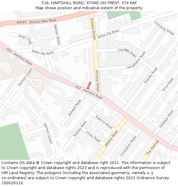 516, HARTSHILL ROAD, STOKE-ON-TRENT, ST4 6AF: Location map and indicative extent of plot