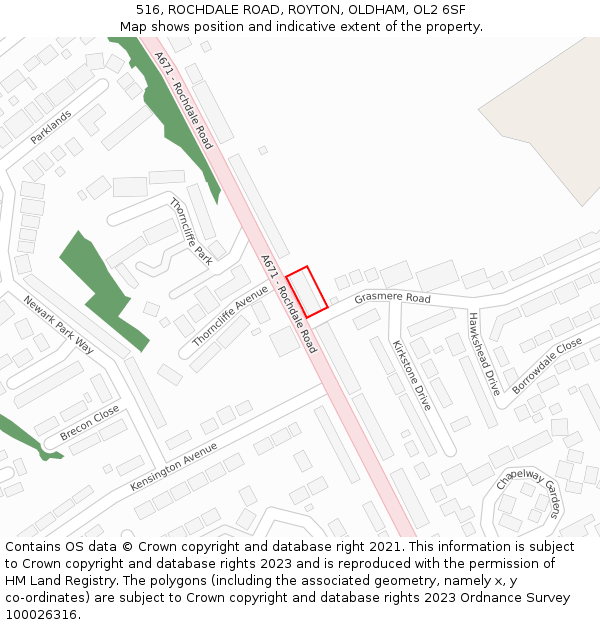 516, ROCHDALE ROAD, ROYTON, OLDHAM, OL2 6SF: Location map and indicative extent of plot
