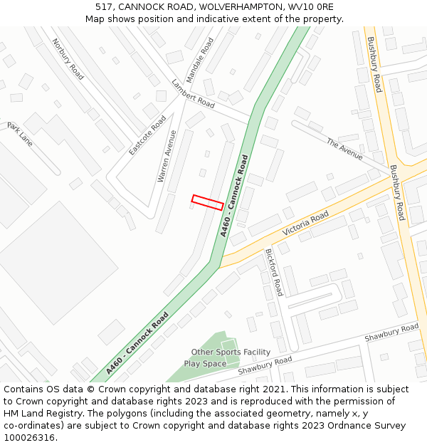517, CANNOCK ROAD, WOLVERHAMPTON, WV10 0RE: Location map and indicative extent of plot