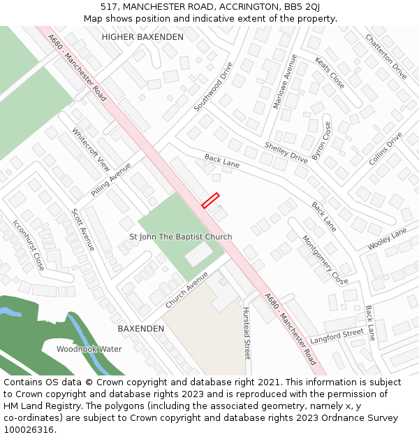 517, MANCHESTER ROAD, ACCRINGTON, BB5 2QJ: Location map and indicative extent of plot