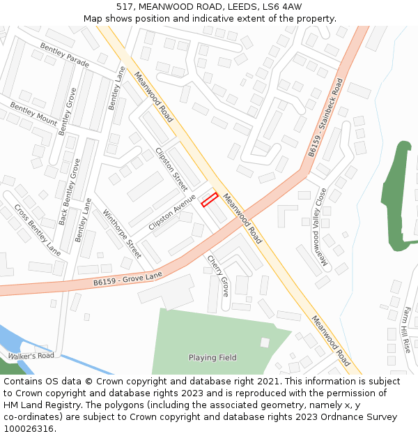 517, MEANWOOD ROAD, LEEDS, LS6 4AW: Location map and indicative extent of plot