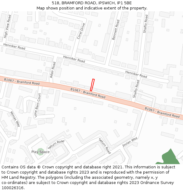 518, BRAMFORD ROAD, IPSWICH, IP1 5BE: Location map and indicative extent of plot