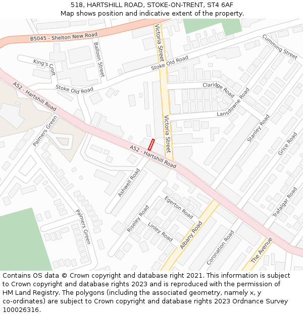 518, HARTSHILL ROAD, STOKE-ON-TRENT, ST4 6AF: Location map and indicative extent of plot