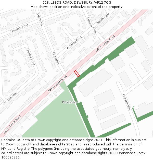 518, LEEDS ROAD, DEWSBURY, WF12 7QG: Location map and indicative extent of plot