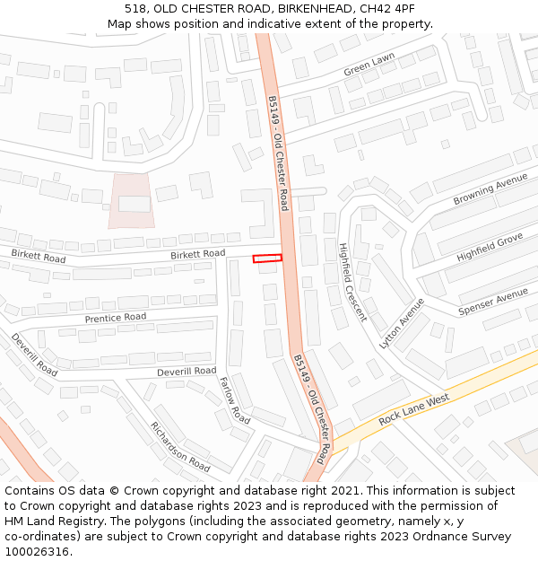 518, OLD CHESTER ROAD, BIRKENHEAD, CH42 4PF: Location map and indicative extent of plot