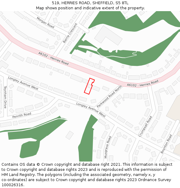 519, HERRIES ROAD, SHEFFIELD, S5 8TL: Location map and indicative extent of plot
