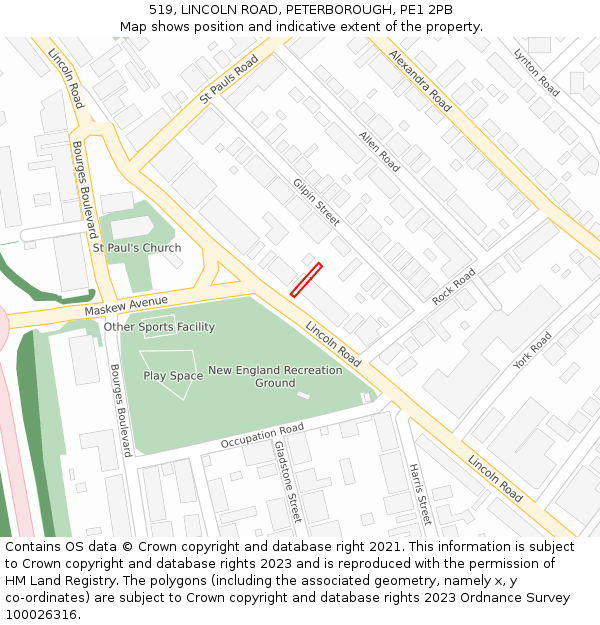 519, LINCOLN ROAD, PETERBOROUGH, PE1 2PB: Location map and indicative extent of plot