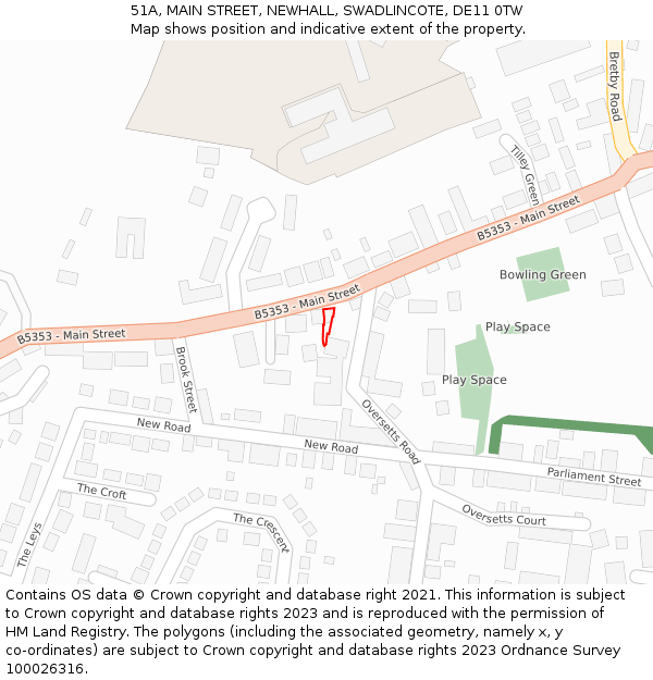51A, MAIN STREET, NEWHALL, SWADLINCOTE, DE11 0TW: Location map and indicative extent of plot