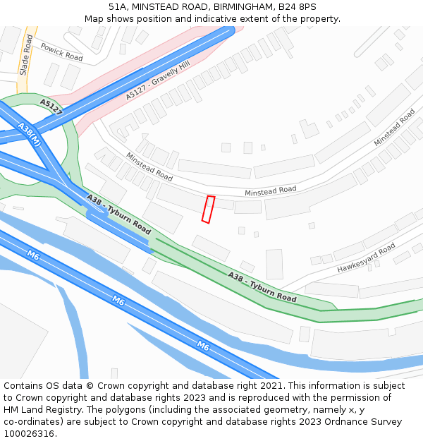 51A, MINSTEAD ROAD, BIRMINGHAM, B24 8PS: Location map and indicative extent of plot