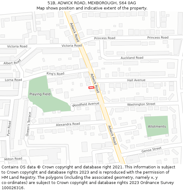 51B, ADWICK ROAD, MEXBOROUGH, S64 0AG: Location map and indicative extent of plot