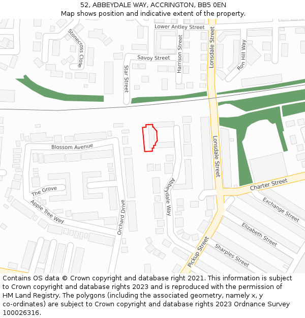 52, ABBEYDALE WAY, ACCRINGTON, BB5 0EN: Location map and indicative extent of plot