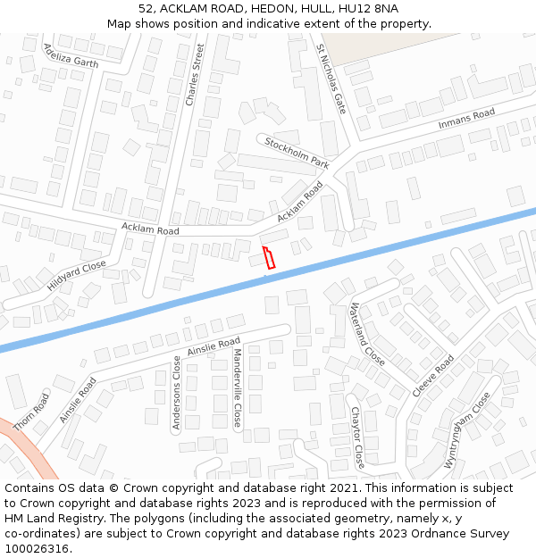 52, ACKLAM ROAD, HEDON, HULL, HU12 8NA: Location map and indicative extent of plot