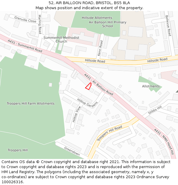 52, AIR BALLOON ROAD, BRISTOL, BS5 8LA: Location map and indicative extent of plot