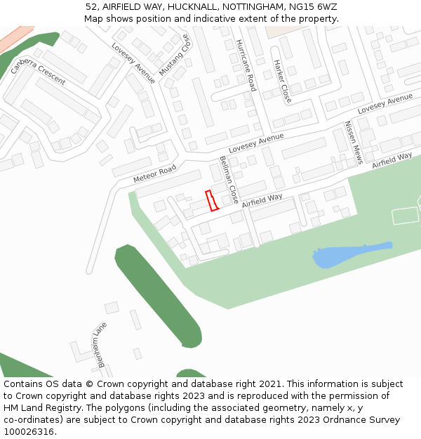 52, AIRFIELD WAY, HUCKNALL, NOTTINGHAM, NG15 6WZ: Location map and indicative extent of plot