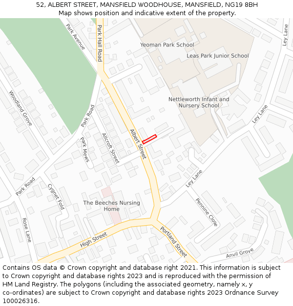 52, ALBERT STREET, MANSFIELD WOODHOUSE, MANSFIELD, NG19 8BH: Location map and indicative extent of plot