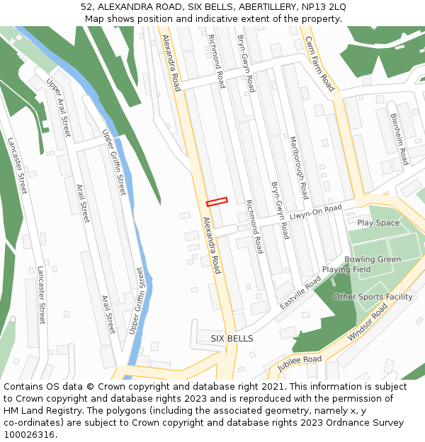 52, ALEXANDRA ROAD, SIX BELLS, ABERTILLERY, NP13 2LQ: Location map and indicative extent of plot