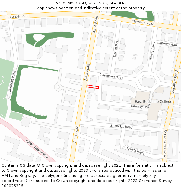 52, ALMA ROAD, WINDSOR, SL4 3HA: Location map and indicative extent of plot