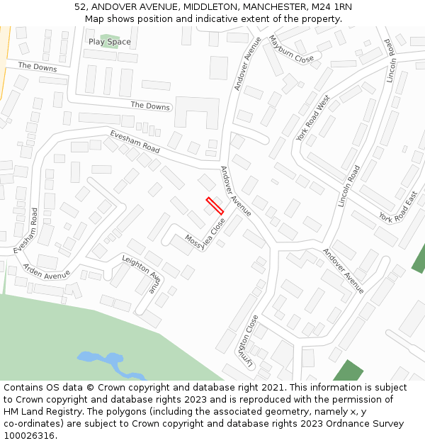 52, ANDOVER AVENUE, MIDDLETON, MANCHESTER, M24 1RN: Location map and indicative extent of plot