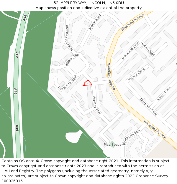 52, APPLEBY WAY, LINCOLN, LN6 0BU: Location map and indicative extent of plot