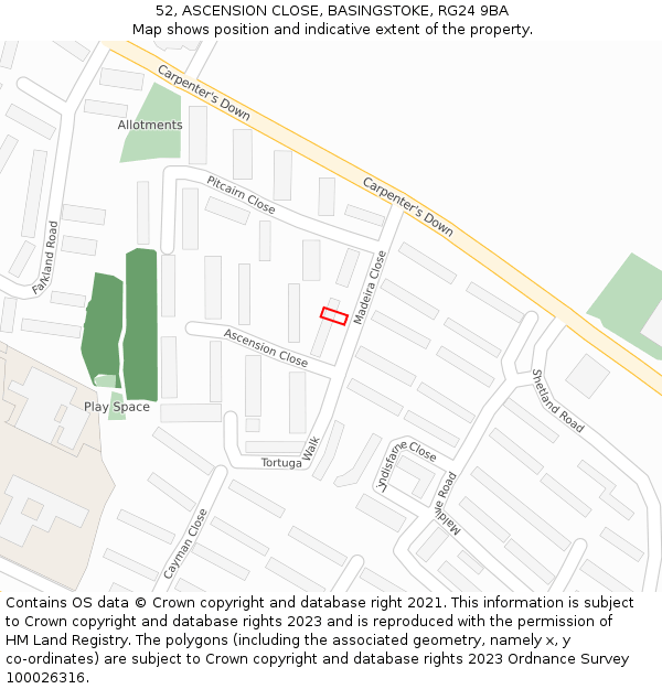 52, ASCENSION CLOSE, BASINGSTOKE, RG24 9BA: Location map and indicative extent of plot