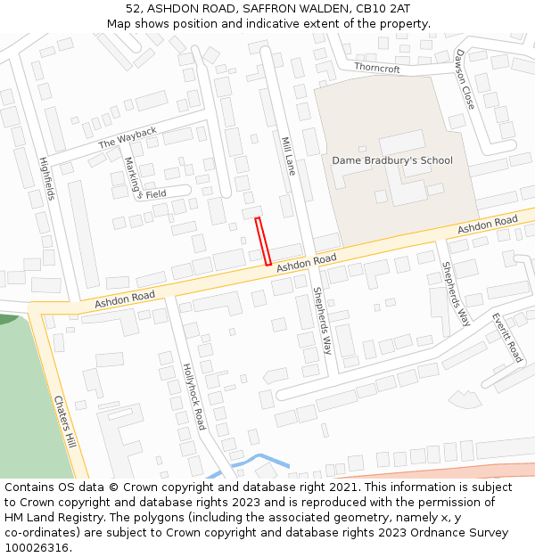 52, ASHDON ROAD, SAFFRON WALDEN, CB10 2AT: Location map and indicative extent of plot