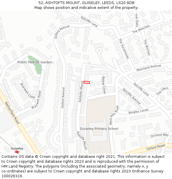 52, ASHTOFTS MOUNT, GUISELEY, LEEDS, LS20 9DB: Location map and indicative extent of plot