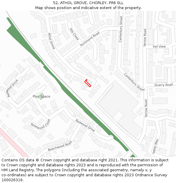 52, ATHOL GROVE, CHORLEY, PR6 0LL: Location map and indicative extent of plot