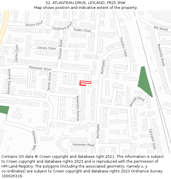 52, ATLANTEAN DRIVE, LEYLAND, PR25 3NW: Location map and indicative extent of plot