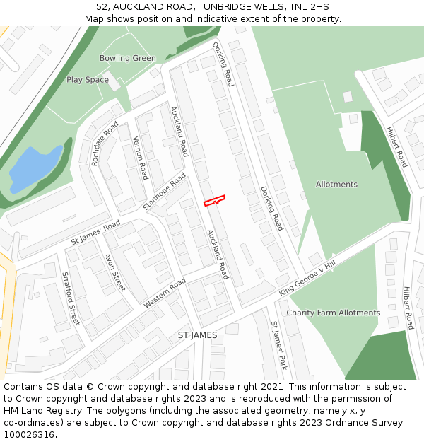 52, AUCKLAND ROAD, TUNBRIDGE WELLS, TN1 2HS: Location map and indicative extent of plot
