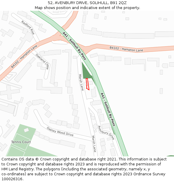 52, AVENBURY DRIVE, SOLIHULL, B91 2QZ: Location map and indicative extent of plot