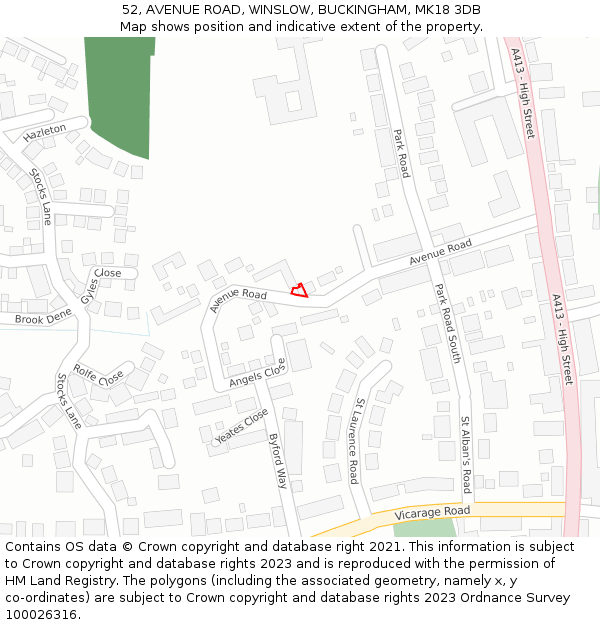 52, AVENUE ROAD, WINSLOW, BUCKINGHAM, MK18 3DB: Location map and indicative extent of plot