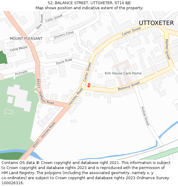 52, BALANCE STREET, UTTOXETER, ST14 8JE: Location map and indicative extent of plot