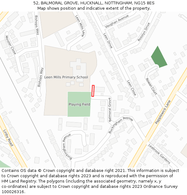 52, BALMORAL GROVE, HUCKNALL, NOTTINGHAM, NG15 8ES: Location map and indicative extent of plot