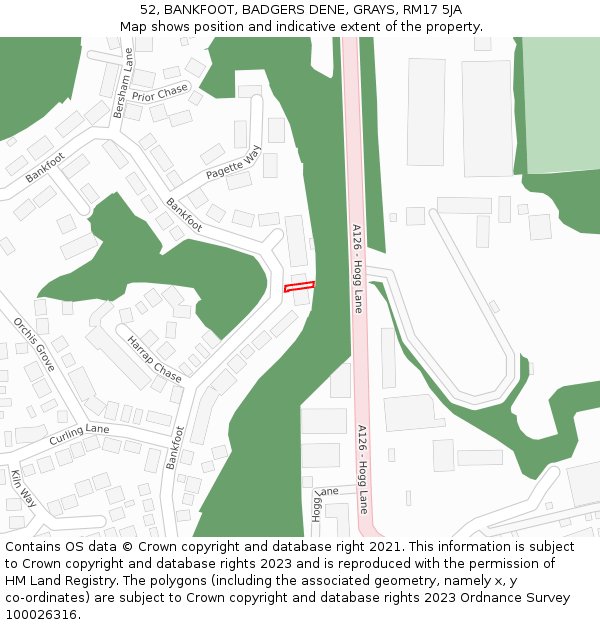 52, BANKFOOT, BADGERS DENE, GRAYS, RM17 5JA: Location map and indicative extent of plot