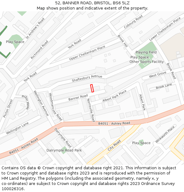52, BANNER ROAD, BRISTOL, BS6 5LZ: Location map and indicative extent of plot
