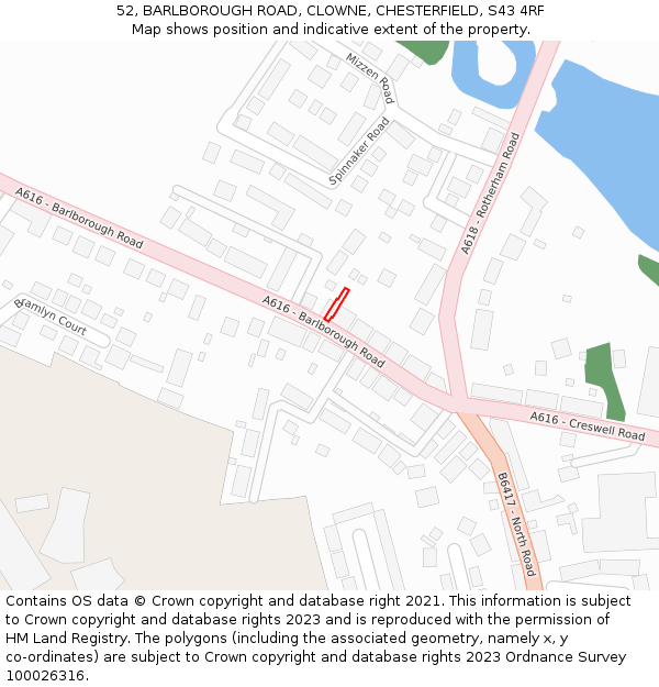 52, BARLBOROUGH ROAD, CLOWNE, CHESTERFIELD, S43 4RF: Location map and indicative extent of plot